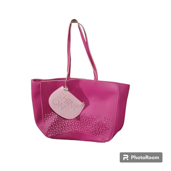 Bath & Body Works Handbags - Bath & Body Works Large Solid Pink Faux Leather Tote W/Change Purse "Shine ON"